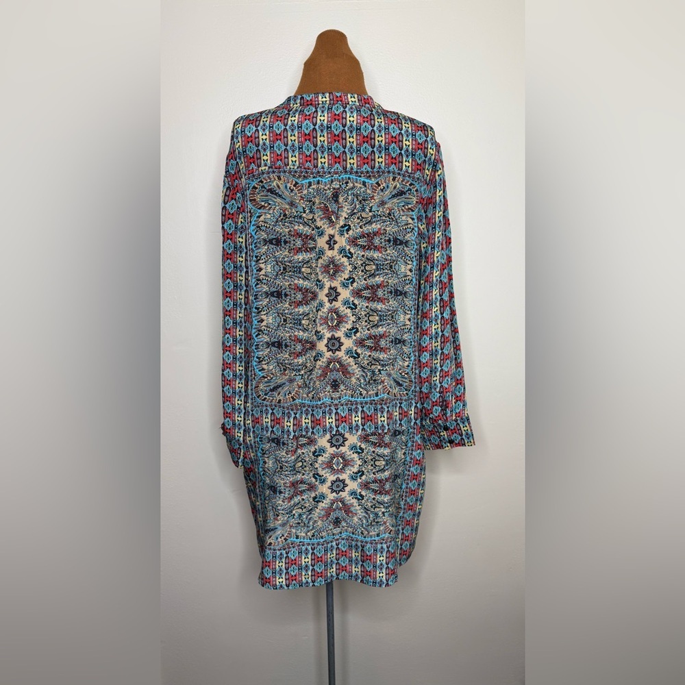 Tolani Lorraine Silk Long Sleeve Blue and Red Patterned Midi Dress Size Medium - Picture 4 of 9